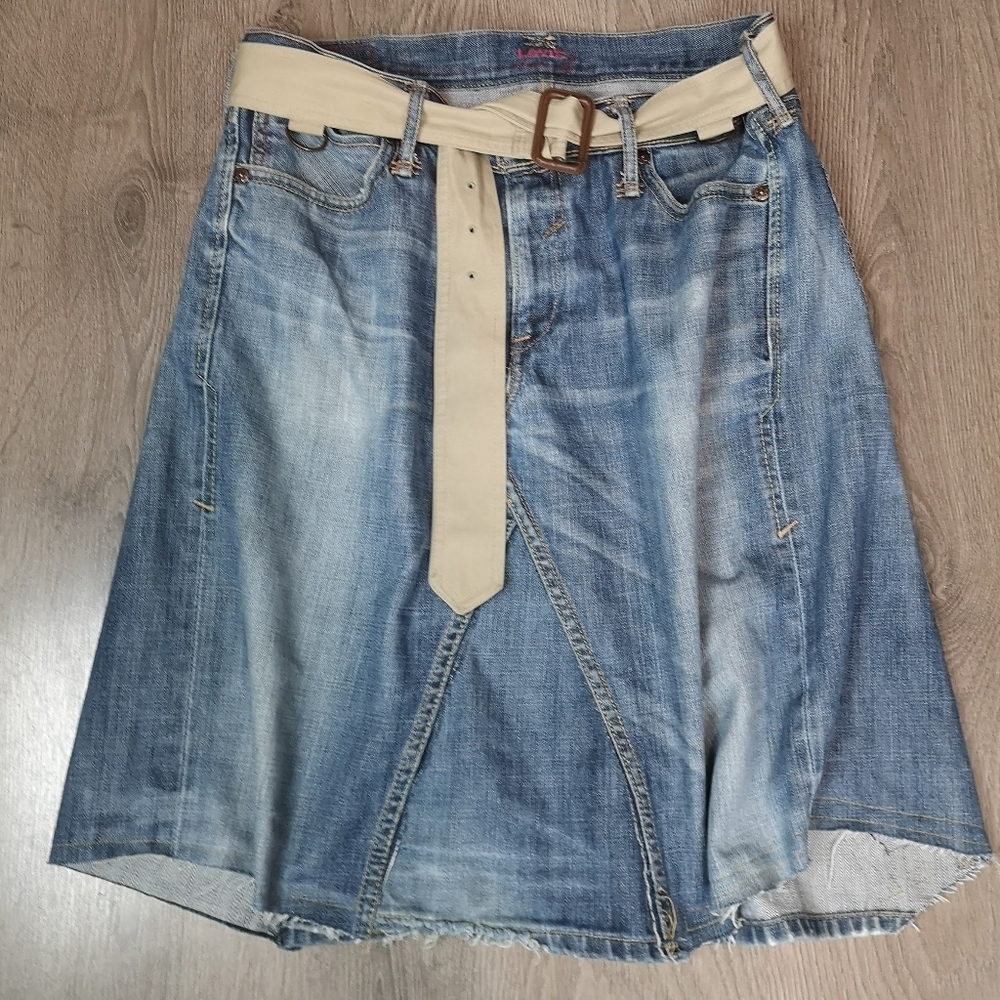Upcycled VINTAGE deconstructed patchwork asymmetric denim jean skirt